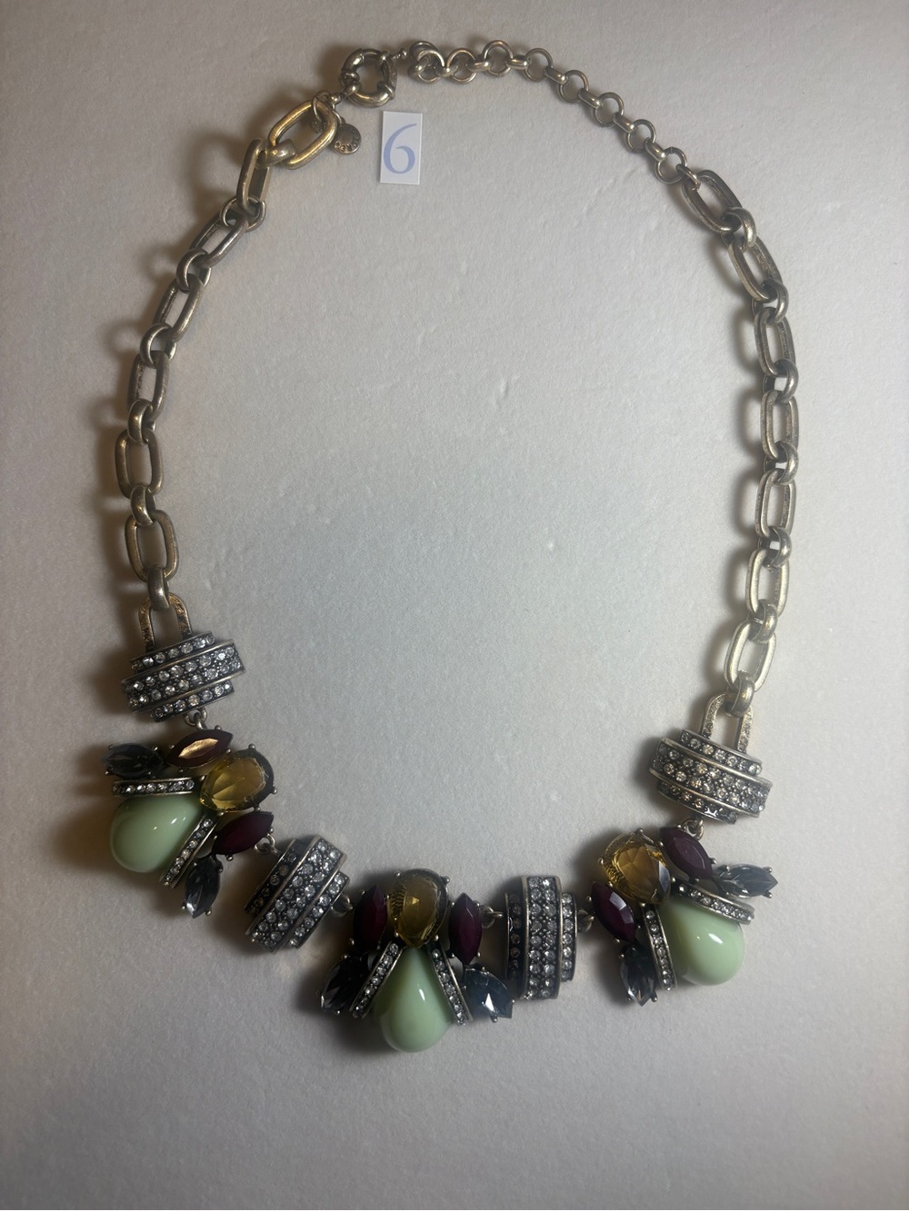 J. Crew Mint, Yellow & Purple Crystal Cluster Necklace - Gold Tone Chain